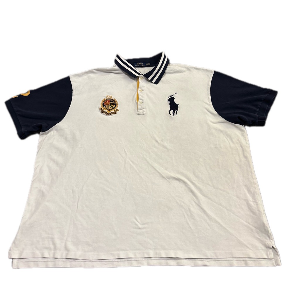 Polo Ralph Lauren Mens 4XB Big Pony Crest Polo Shirt White Navy Blue 4TG